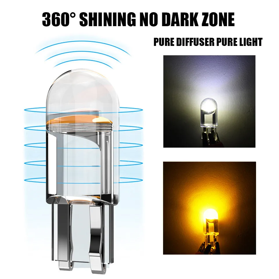 1xNewest W5W Led T10 Car Light COB Glass 6000K White Auto