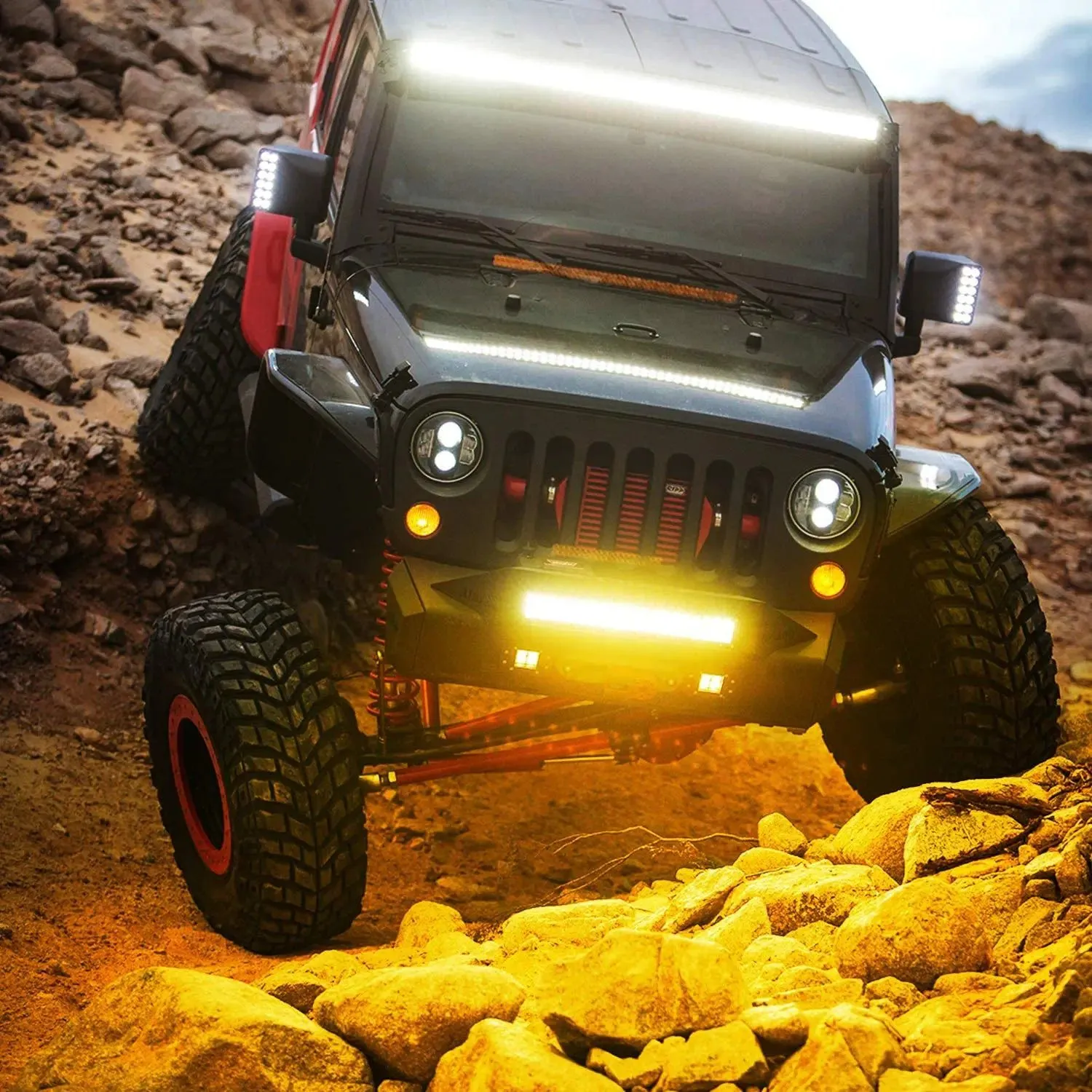 20 Inch 420W 42000LM Triple Row Amber Spot Flood LED Light Bar