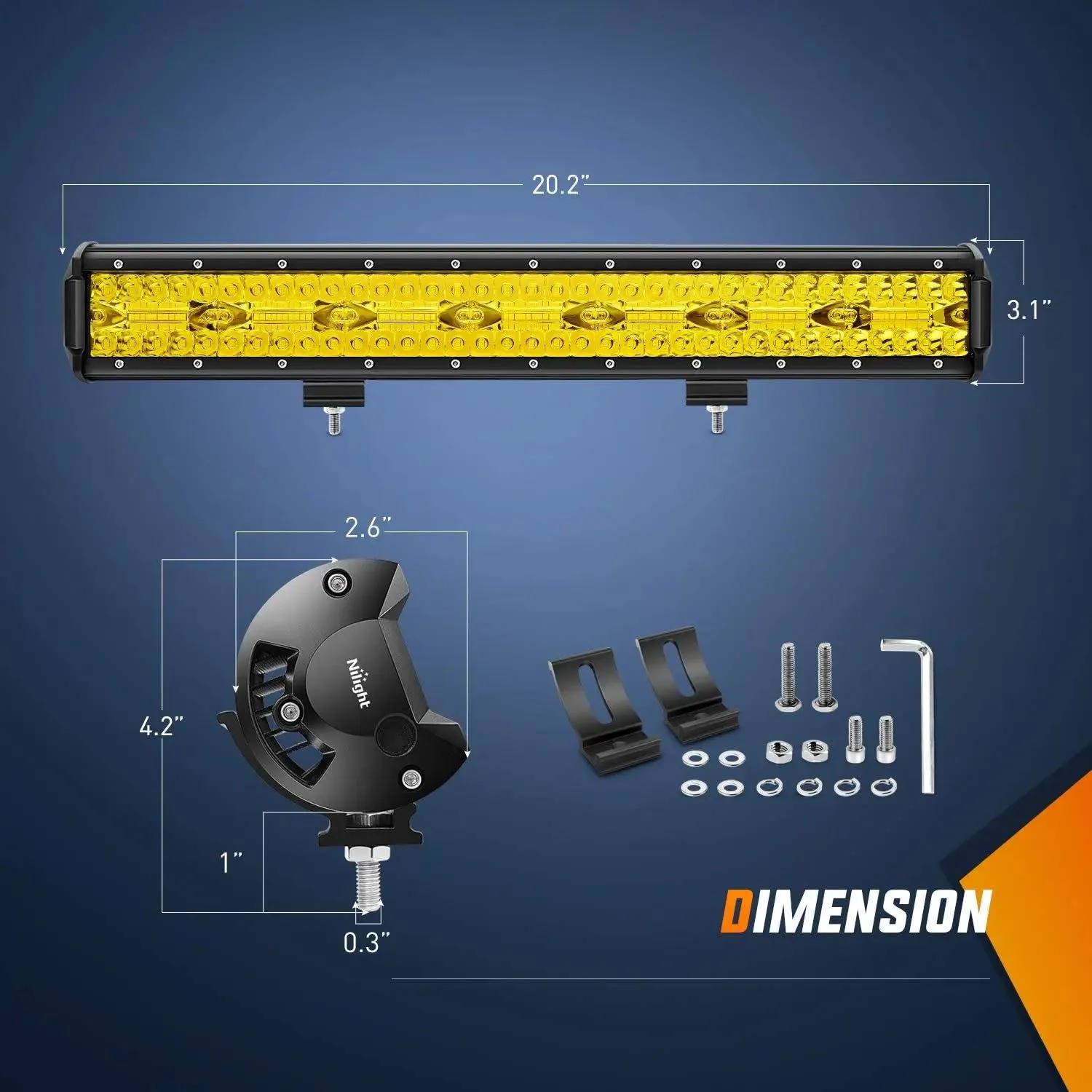 20 Inch 420W 42000LM Triple Row Amber Spot Flood LED Light Bar