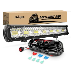 20 Inch 420W 42000LM Triple Row Spot Flood LED Light Bar | 16AWG Wire 3Pin Switch