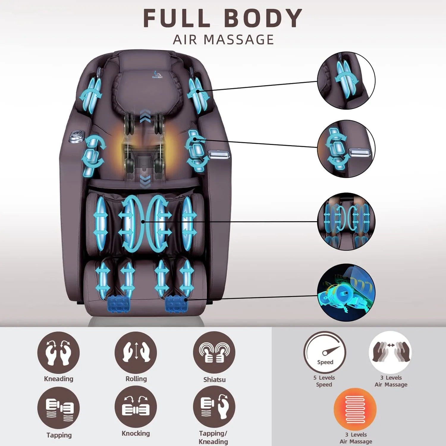 2022 Massage Chair Recliner, Zero Gravity Full Body Yoga Stretching with Intelligent Voice Control, Spine Massage Therapy, Full Body Recliner with SL Track, Bluetooth (Brown) 1