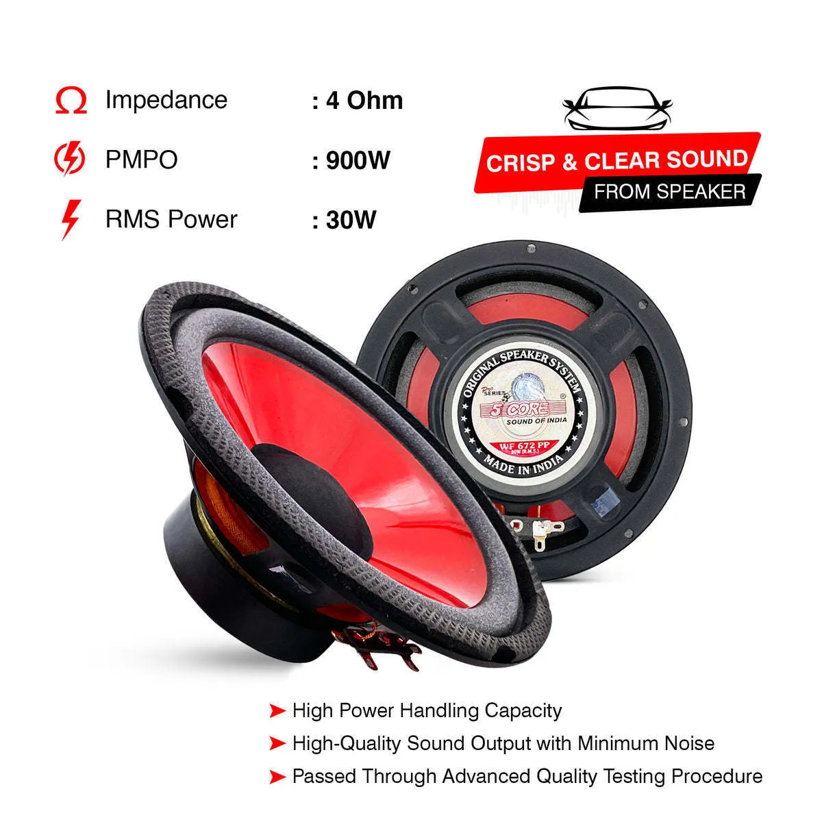 5 Core 6 Inch Subwoofer Speaker Replacement Woofer 300W Peak Pro Audio Component Car Sub Woofer - WF 672 PP