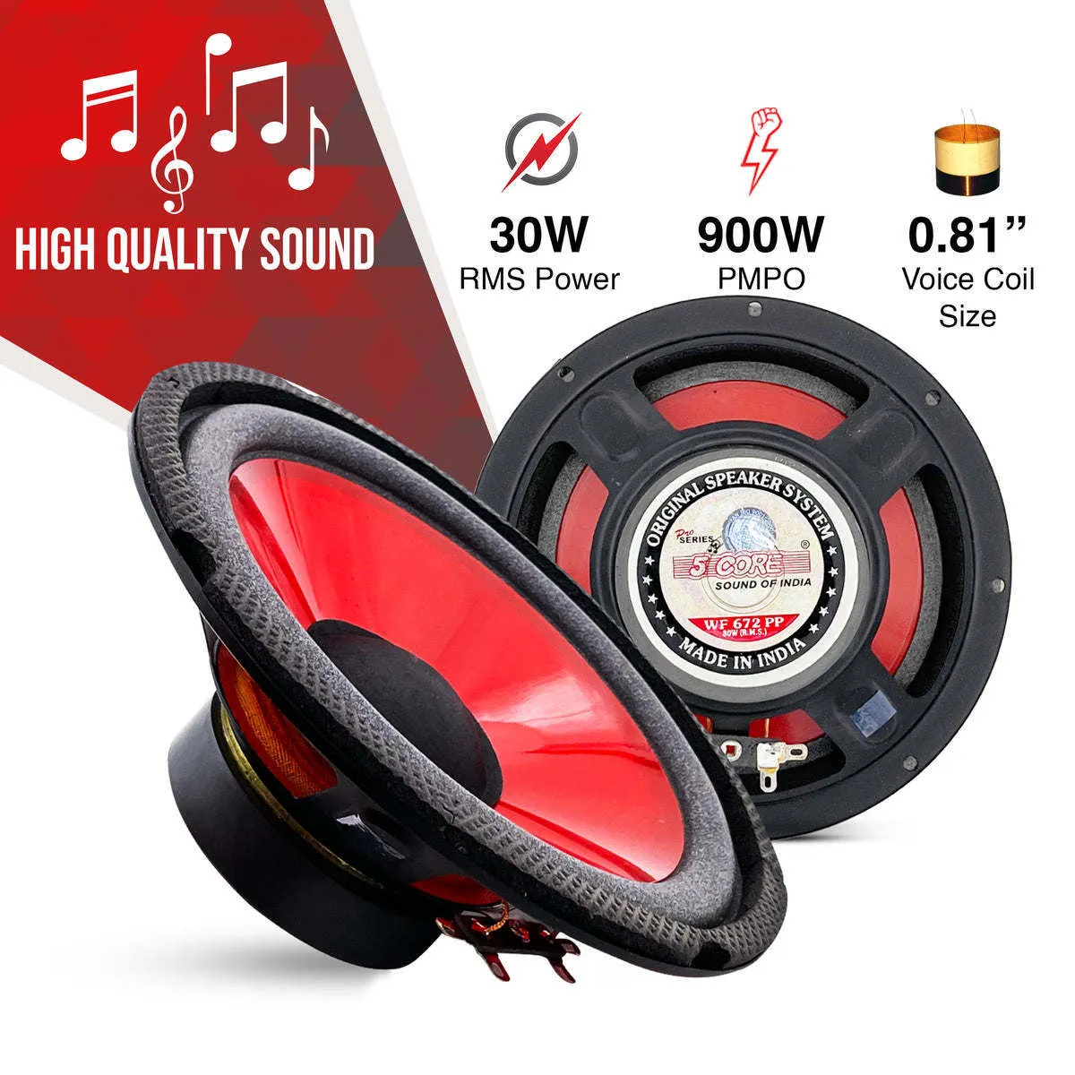 5 Core 6 Inch Subwoofer Speaker Replacement Woofer 300W Peak Pro Audio Component Car Sub Woofer - WF 672 PP
