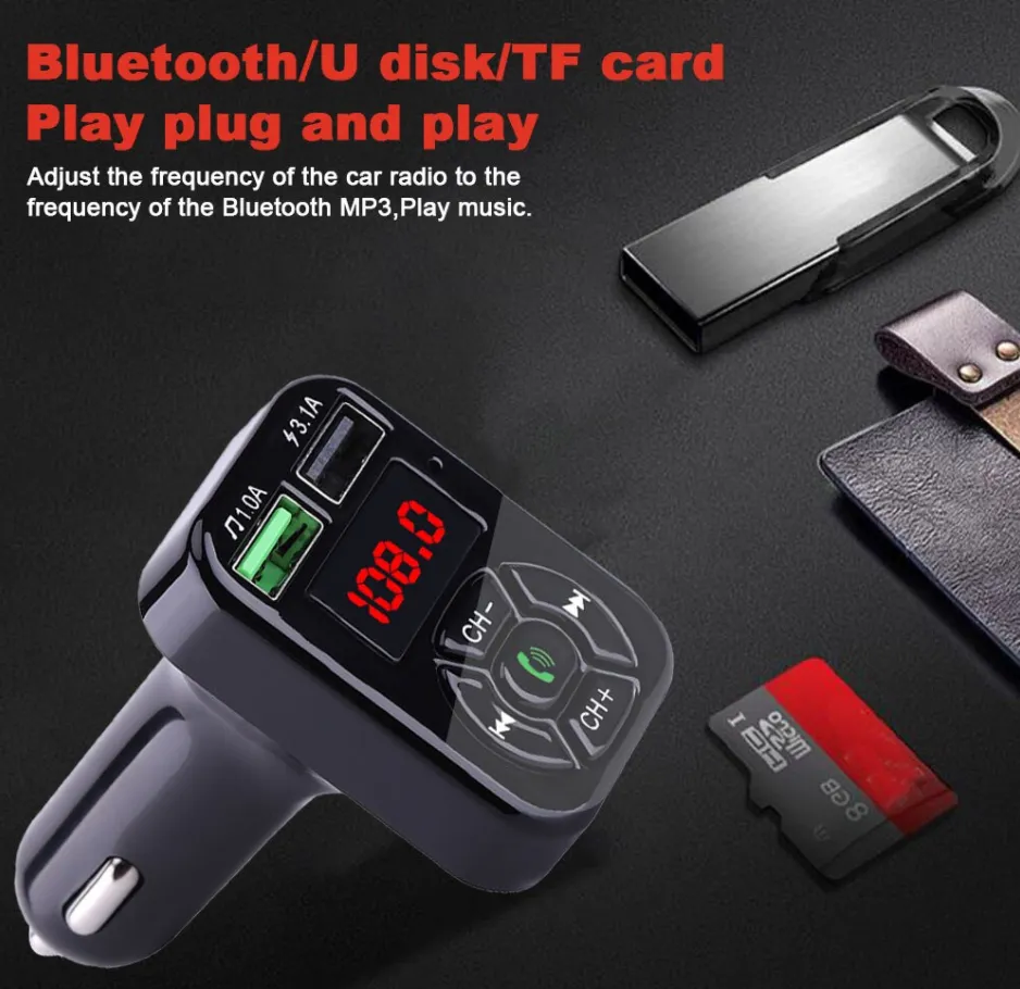 Adapter Car Bluetooth FM Radio Kit MP3 Wireless Audio Adapter 2 USB Charger