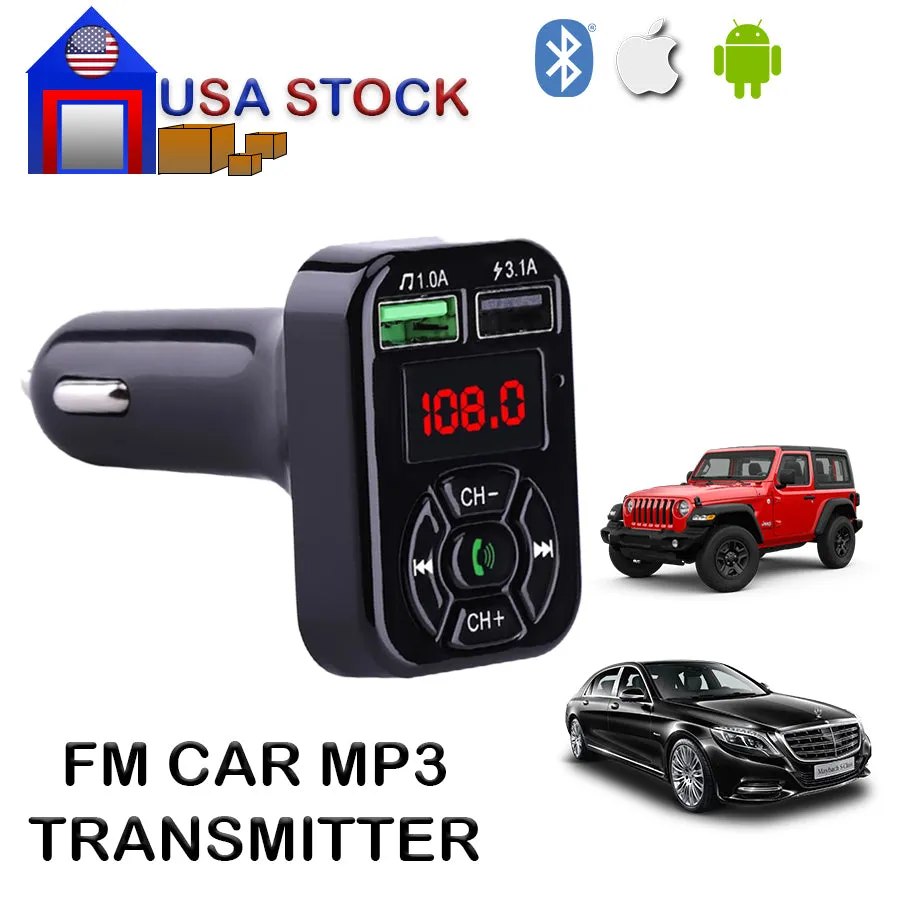 Adapter Car Bluetooth FM Radio Kit MP3 Wireless Audio Adapter 2 USB Charger