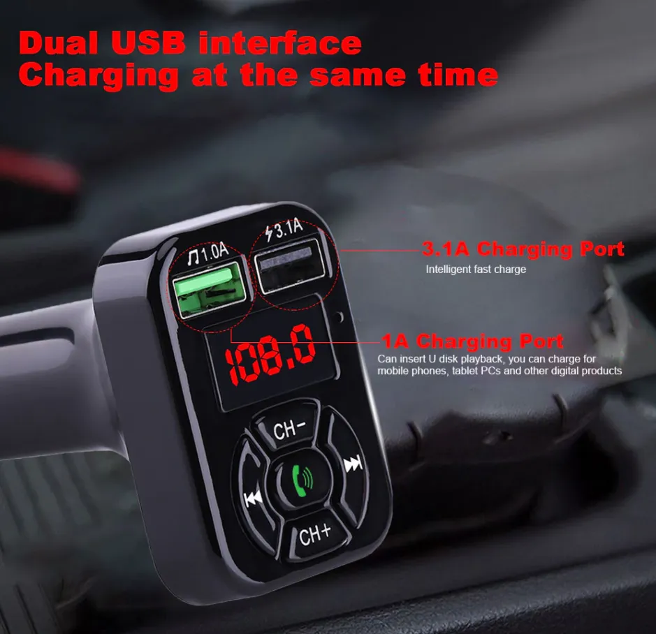 Adapter Car Bluetooth FM Radio Kit MP3 Wireless Audio Adapter 2 USB Charger