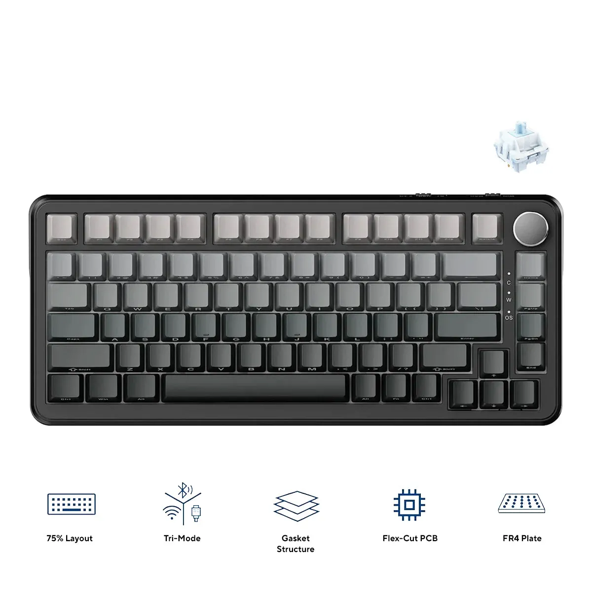 Ajazz AK820 Max RGB Tri-Mode 75% 82-Keys Gasket-mounted Hot Swappable Mechanical Keyboard (Gradient Grey) (Sea Salt Switch)