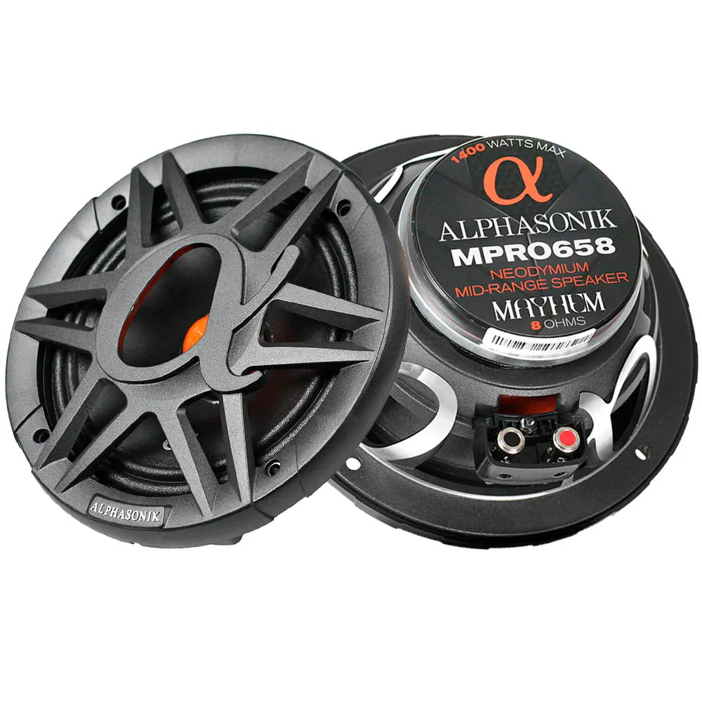 Alphasonik 6.5" Midrange Speakers 8 Ohm Neodymium Mayhem Series MPRO658 Pair
