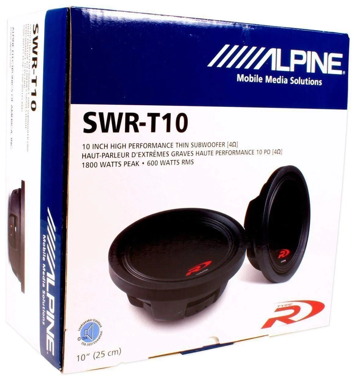 Alpine Swr-t10 10-Inch 1800 Watt 4 Ohm Shallow Mount Subwoofer