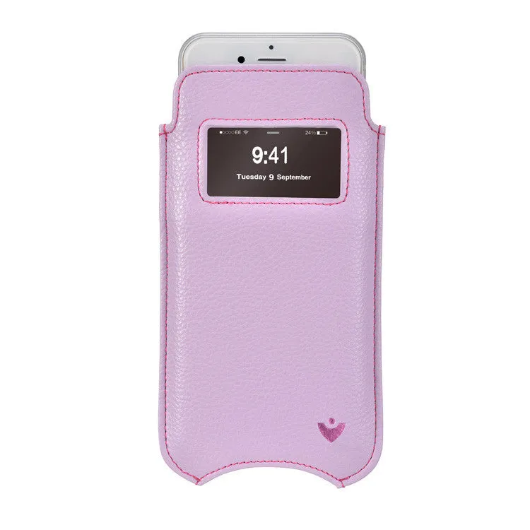 Apple iPhone 14 Pro Max Sleeve Case in Sugar Purple Vegan Leather | Screen Cleaning Sanitizing Lining | Smart Window