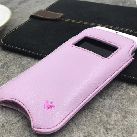 Apple iPhone 14 Pro Max Sleeve Case in Sugar Purple Vegan Leather | Screen Cleaning Sanitizing Lining | Smart Window