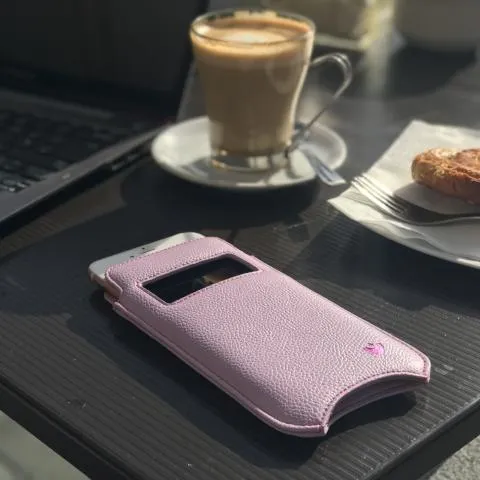 Apple iPhone 14 Pro Max Sleeve Case in Sugar Purple Vegan Leather | Screen Cleaning Sanitizing Lining | Smart Window