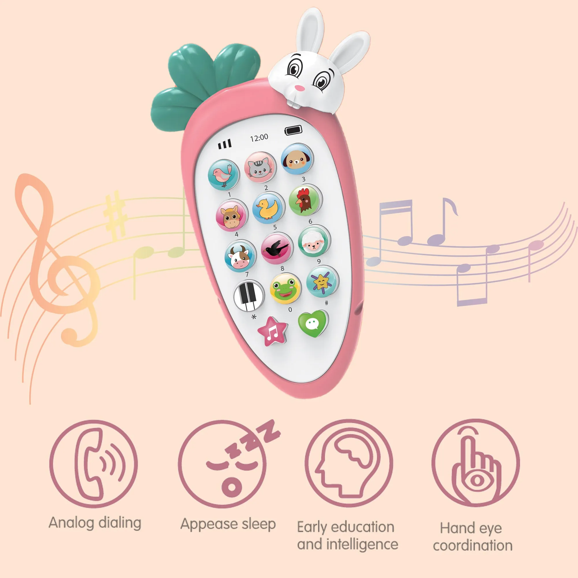 Baby Moo intelligent Bunny Interactive Musical Mobile Phone Toy For Kids With 20 Built-in Songs, Animal Sounds & Chat Button - Pink