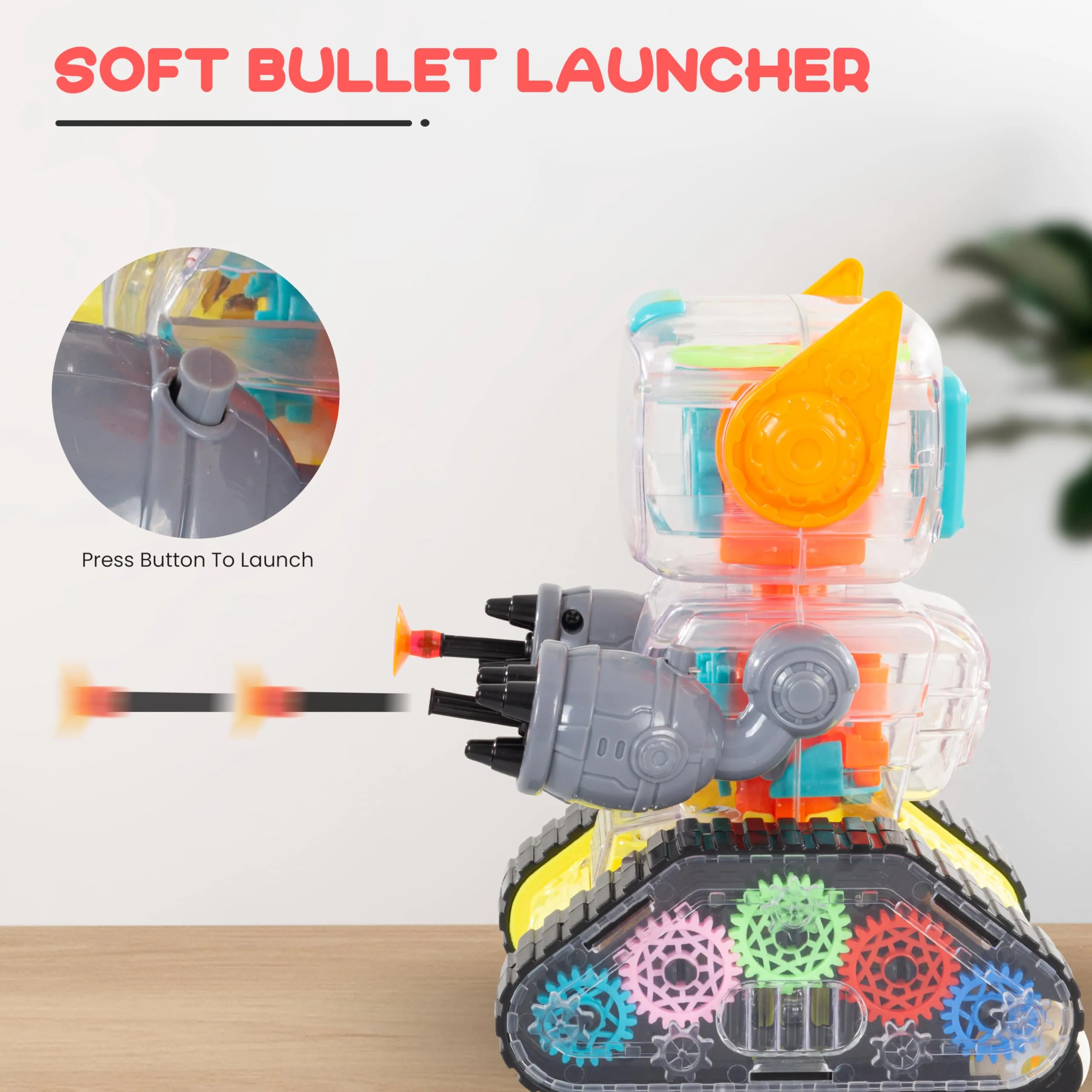 BAYBEE Transparent Robot Musical Toys for Kids with 360 Degree Rotation, Flashing LED Lights & Music
