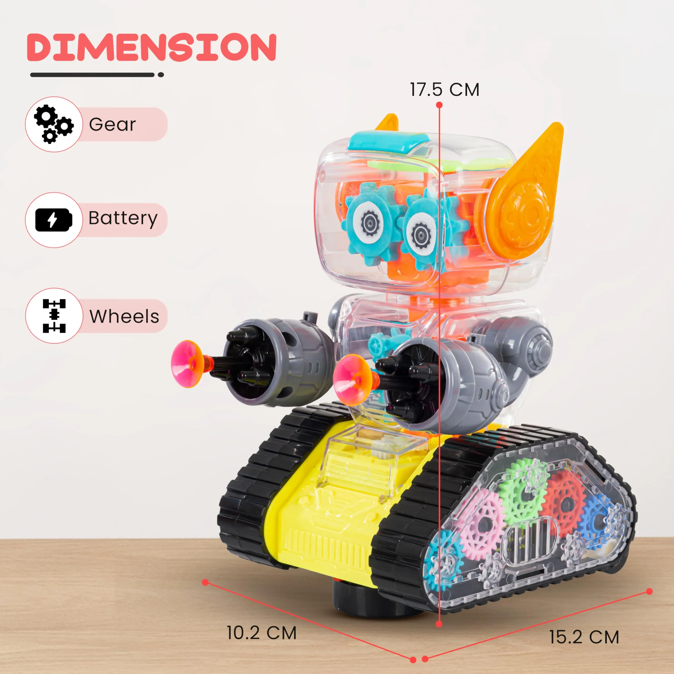 BAYBEE Transparent Robot Musical Toys for Kids with 360 Degree Rotation, Flashing LED Lights & Music