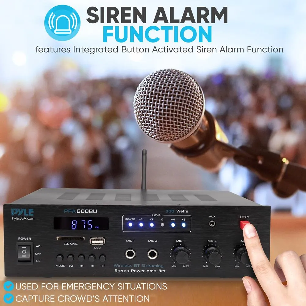 Bluetooth Public Address Amplifier - Compact Pa Speaker & Microphone Receiver System With (2) Mic Inputs, Mp3/Usb/Sd Readers, Fm Radio (300 Watt)