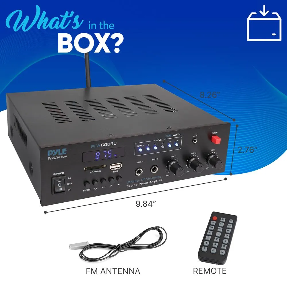 Bluetooth Public Address Amplifier - Compact Pa Speaker & Microphone Receiver System With (2) Mic Inputs, Mp3/Usb/Sd Readers, Fm Radio (300 Watt)