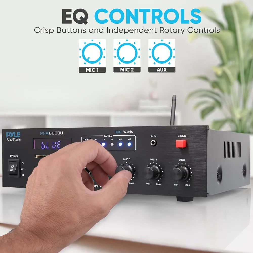 Bluetooth Public Address Amplifier - Compact Pa Speaker & Microphone Receiver System With (2) Mic Inputs, Mp3/Usb/Sd Readers, Fm Radio (300 Watt)