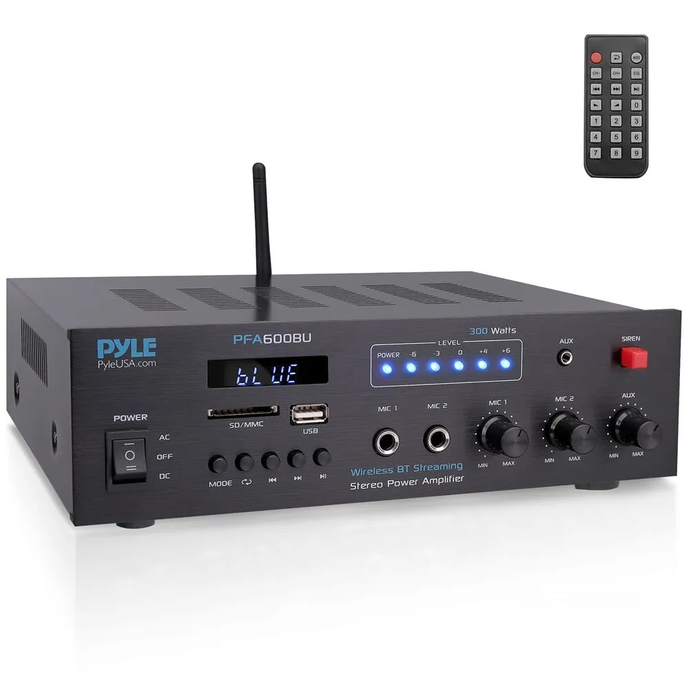 Bluetooth Public Address Amplifier - Compact Pa Speaker & Microphone Receiver System With (2) Mic Inputs, Mp3/Usb/Sd Readers, Fm Radio (300 Watt)