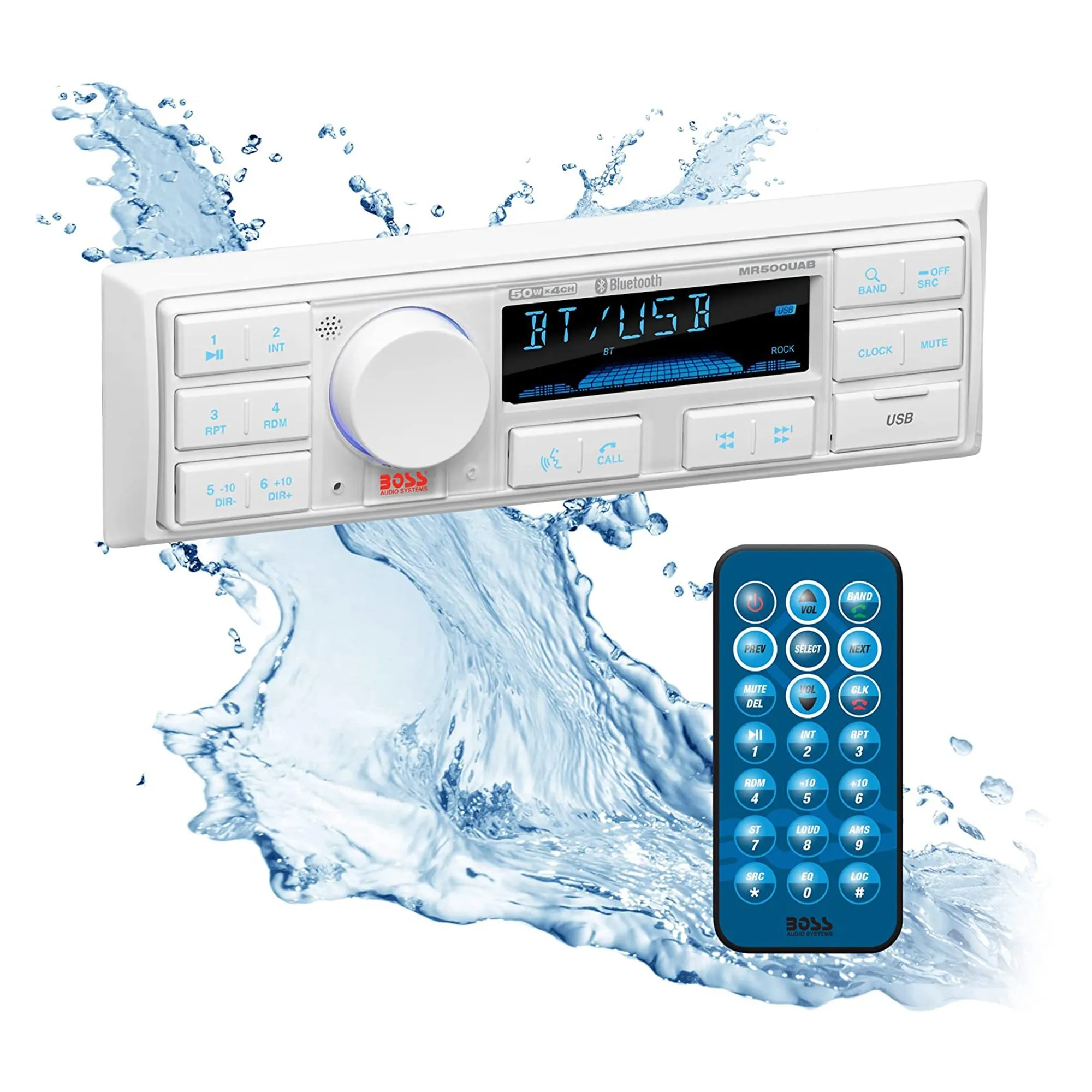 BOSS Audio Single-DIN Mech-Less Marine Audio Bluetooth Multimedia Player, White