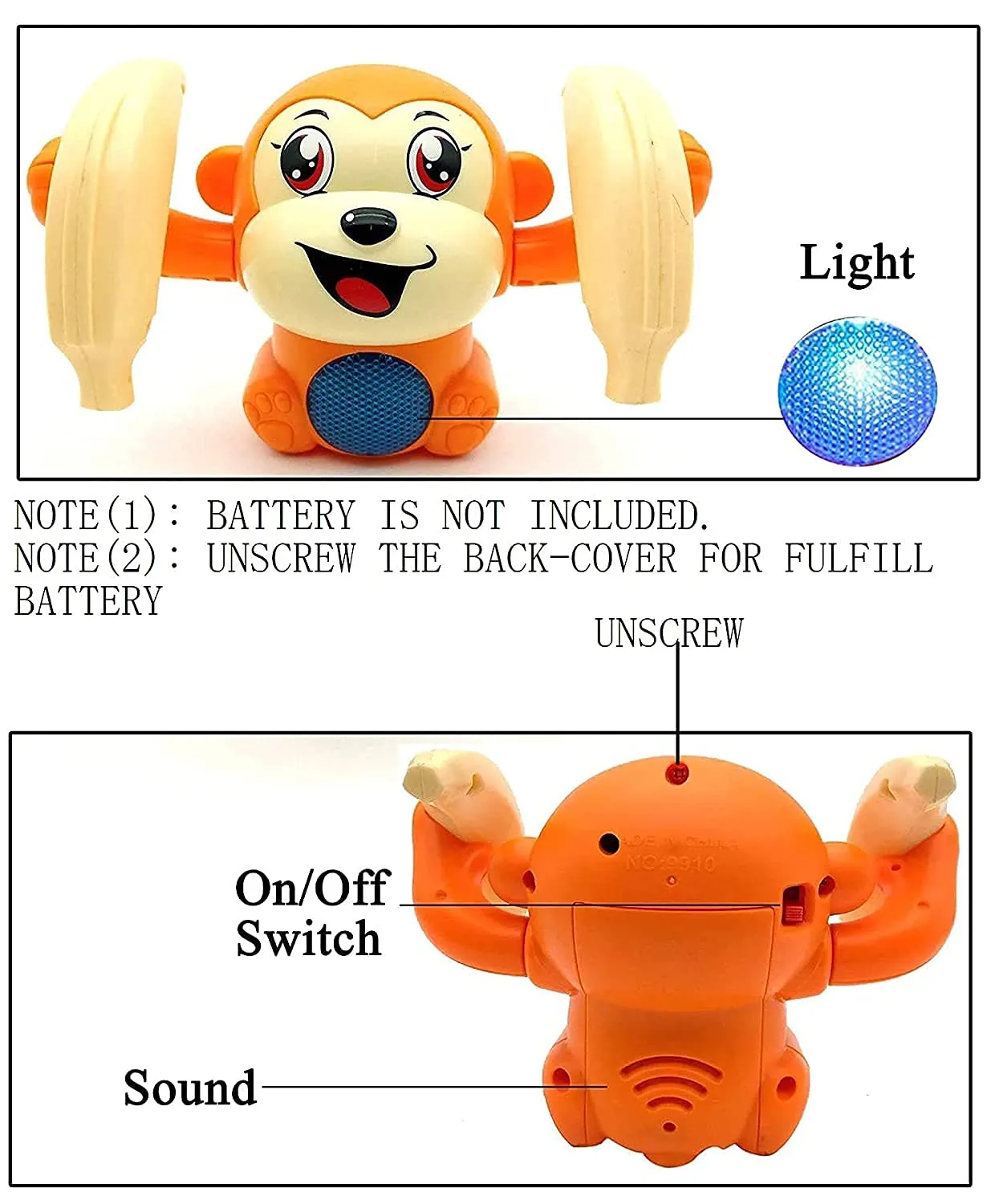 Brand Conquer Dancing and Spinning Rolling Doll Tumble Monkey Toy Voice Control Banana Monkey with Musical Toy with Light and Sound Effects and Sensor Multi Color
