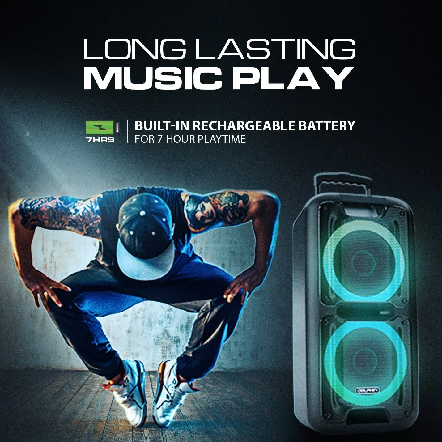 Brand New 3400W Dolphin SP-2100RBT Rechargeable Bluetooth Party Speaker Dual 10" WaveSync™