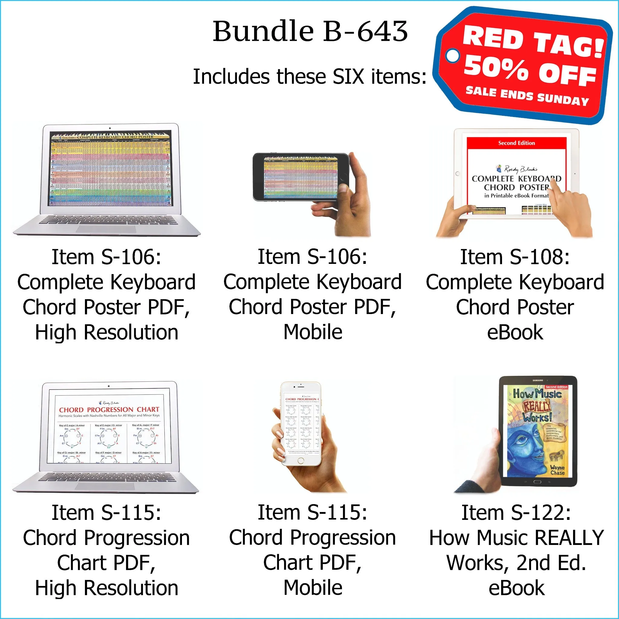 Bundle B-643: How Music REALLY Works! E-Book   Keyboard Chords, Chord Progressions - E-Posters and Printable E-Book. FREE Download Protection.