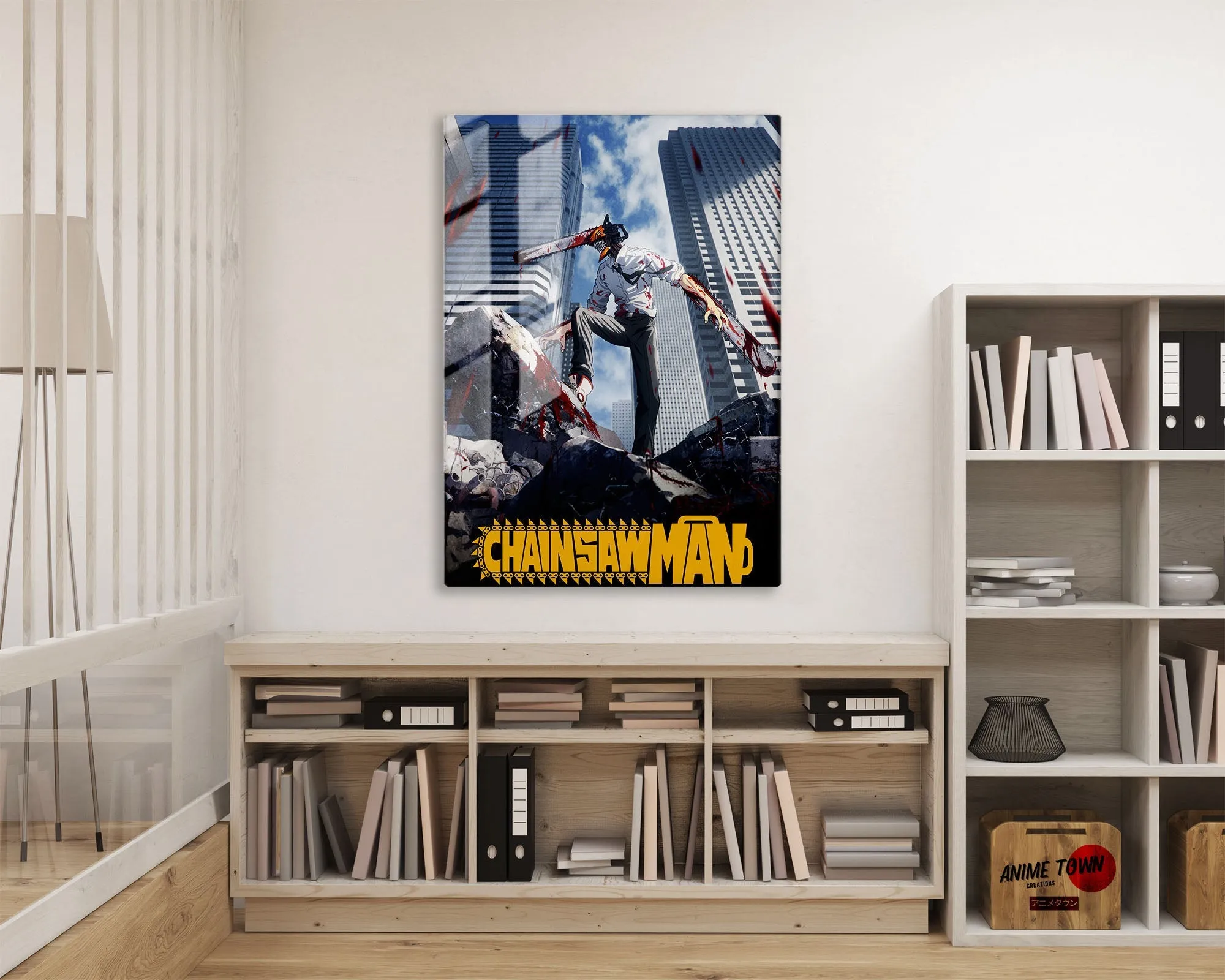 Chainsaw Man Cityscape Metal Poster