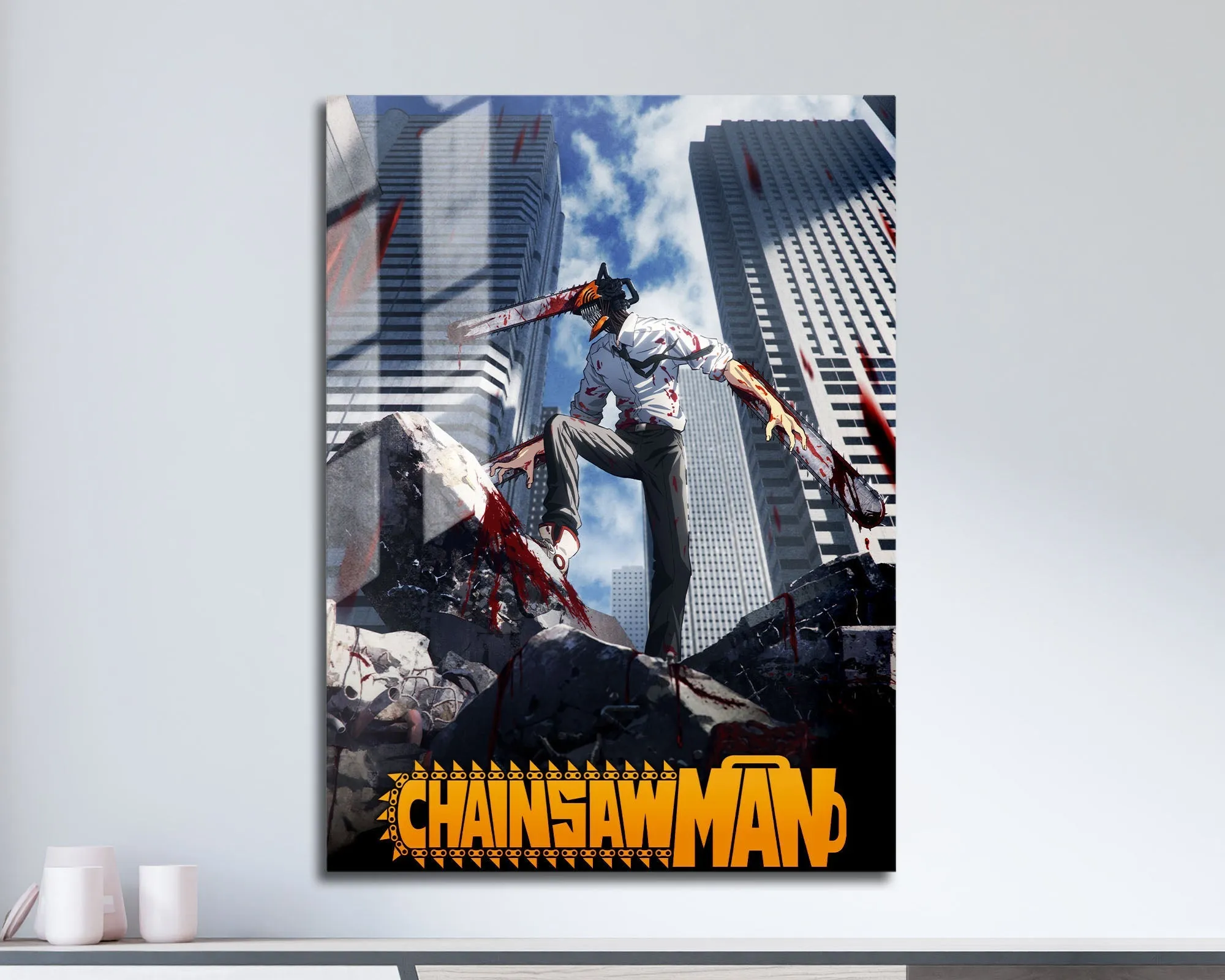 Chainsaw Man Cityscape Metal Poster
