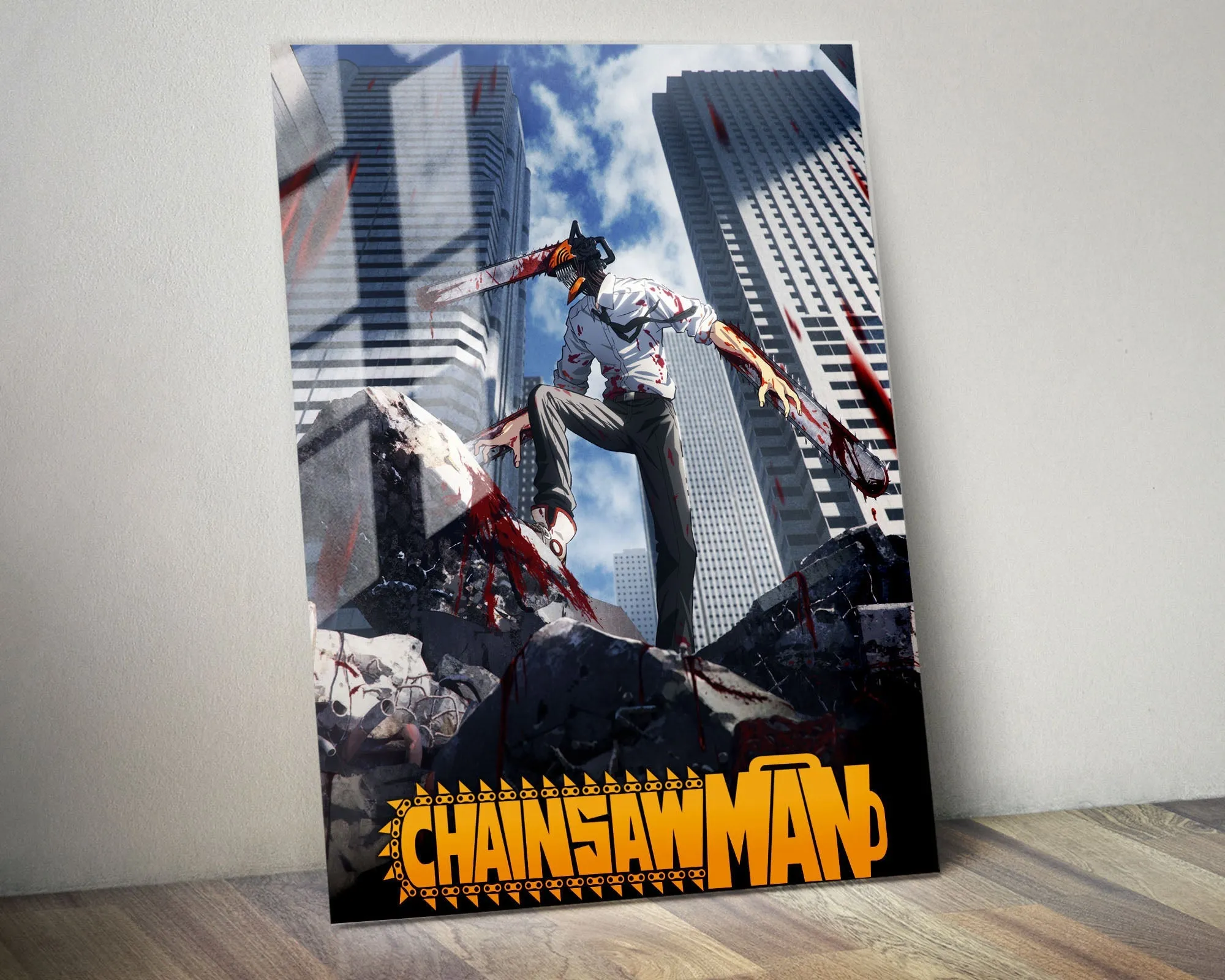 Chainsaw Man Cityscape Metal Poster