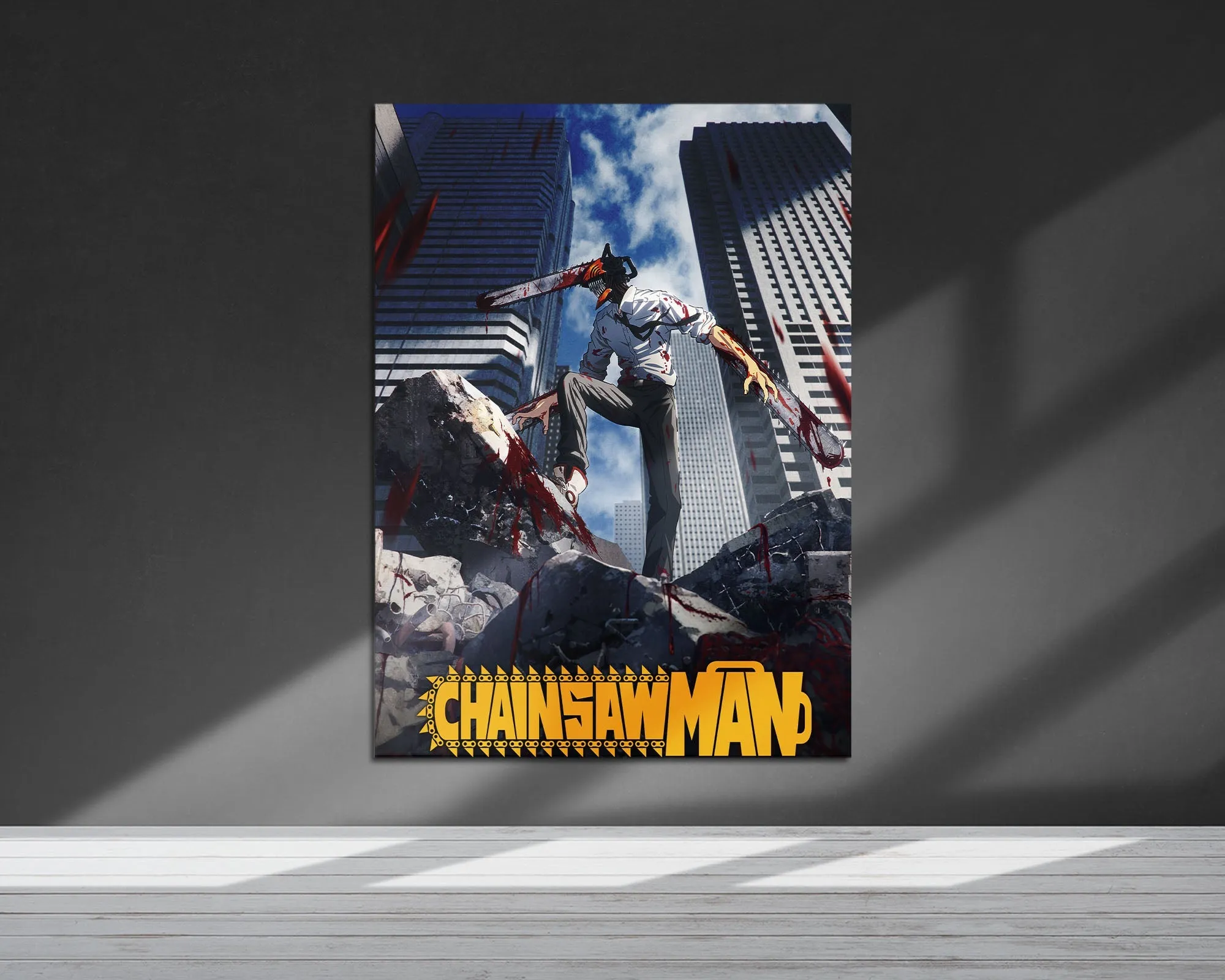 Chainsaw Man Cityscape Metal Poster