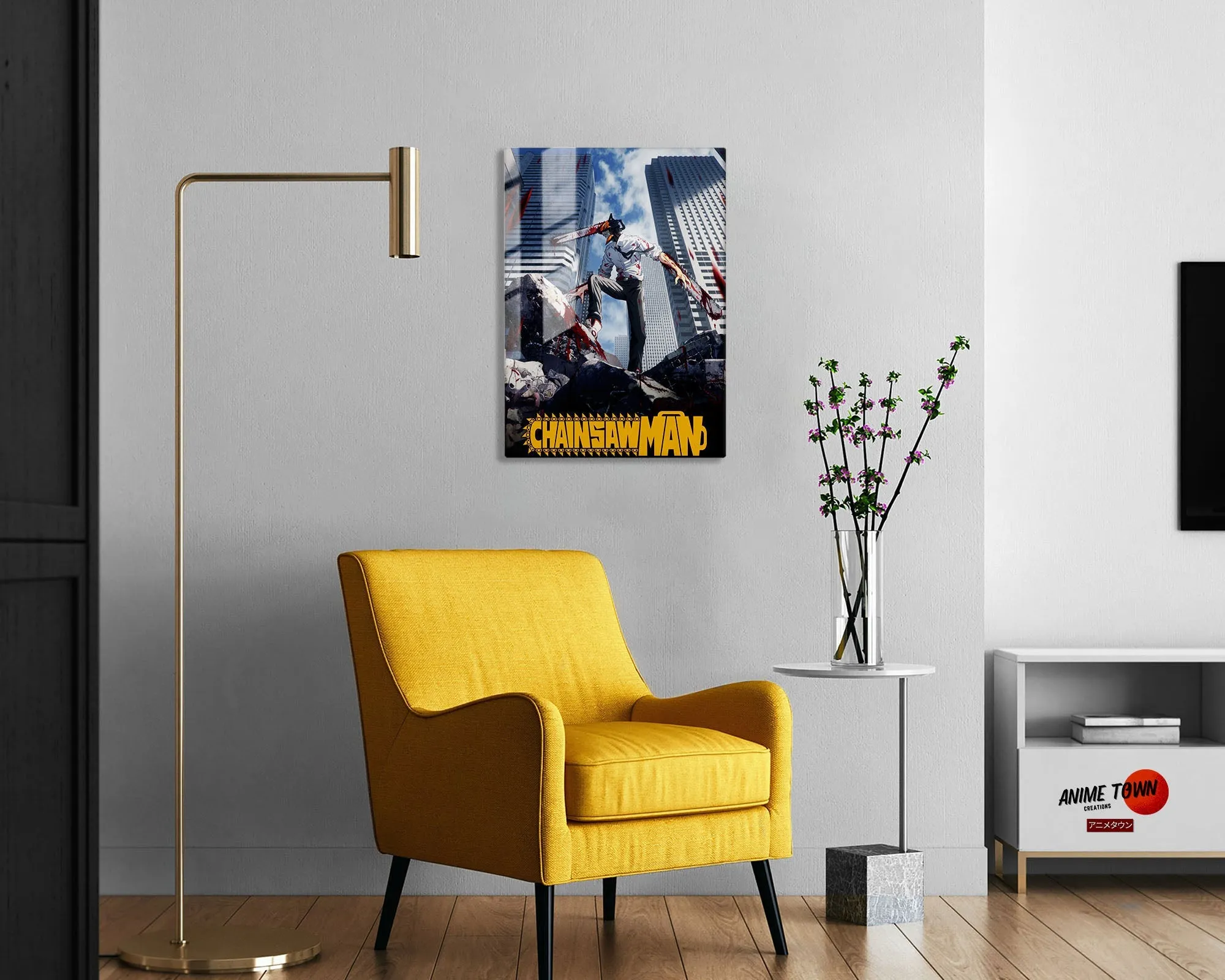 Chainsaw Man Cityscape Metal Poster