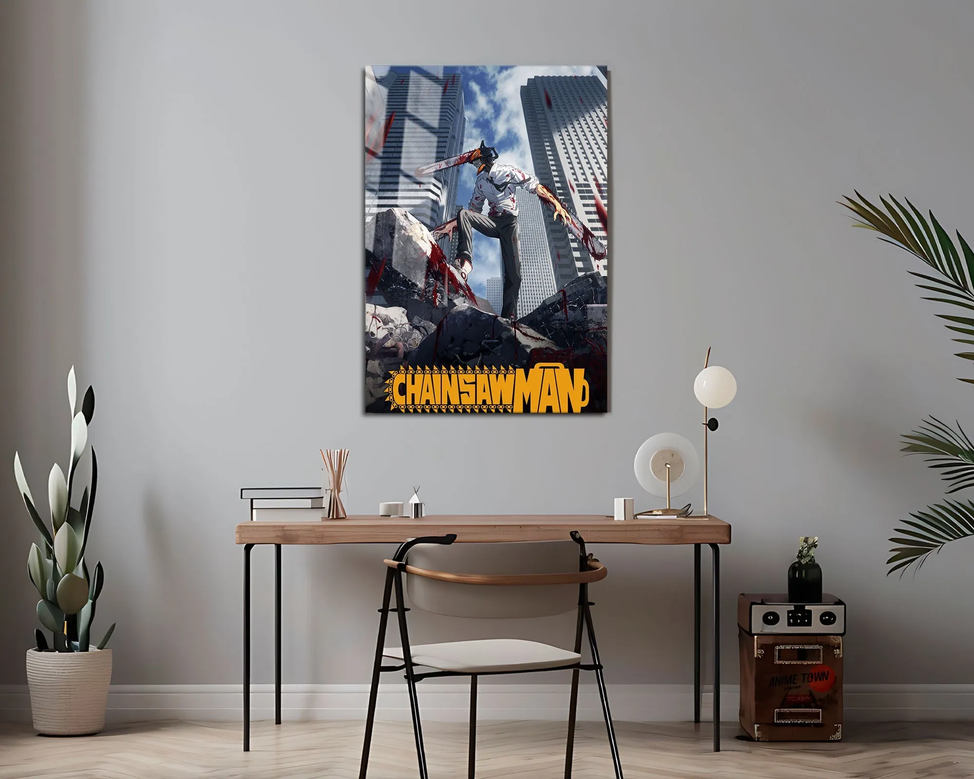 Chainsaw Man Cityscape Metal Poster