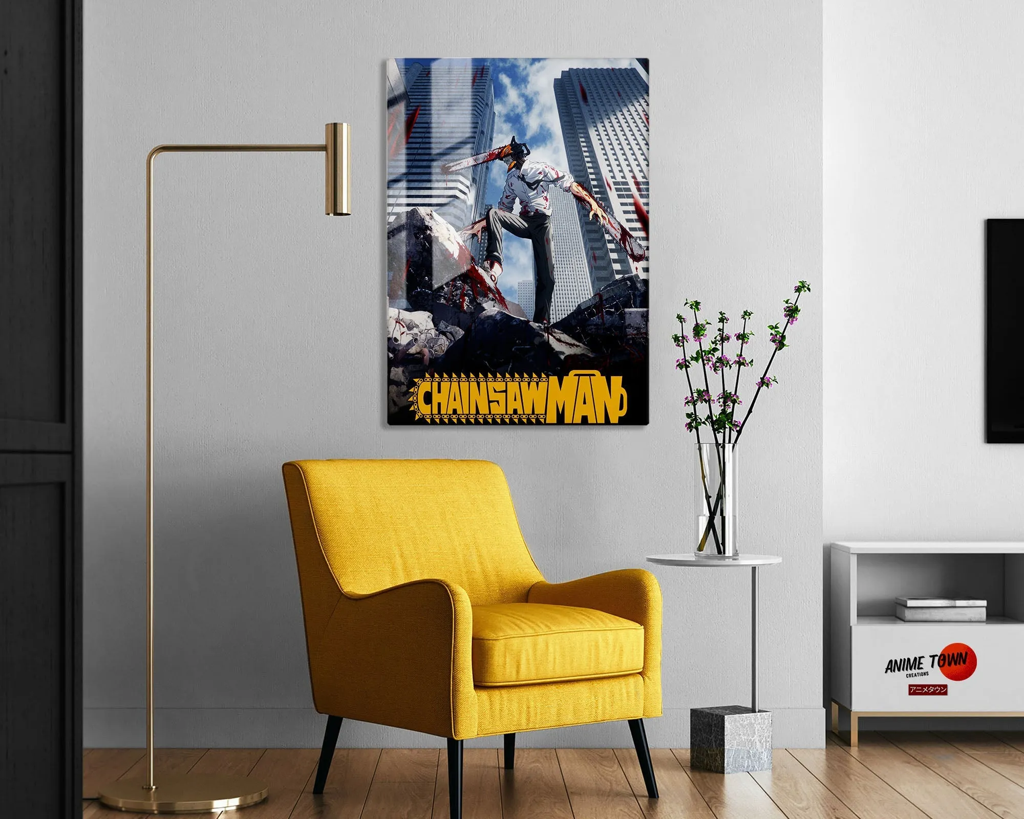 Chainsaw Man Cityscape Metal Poster