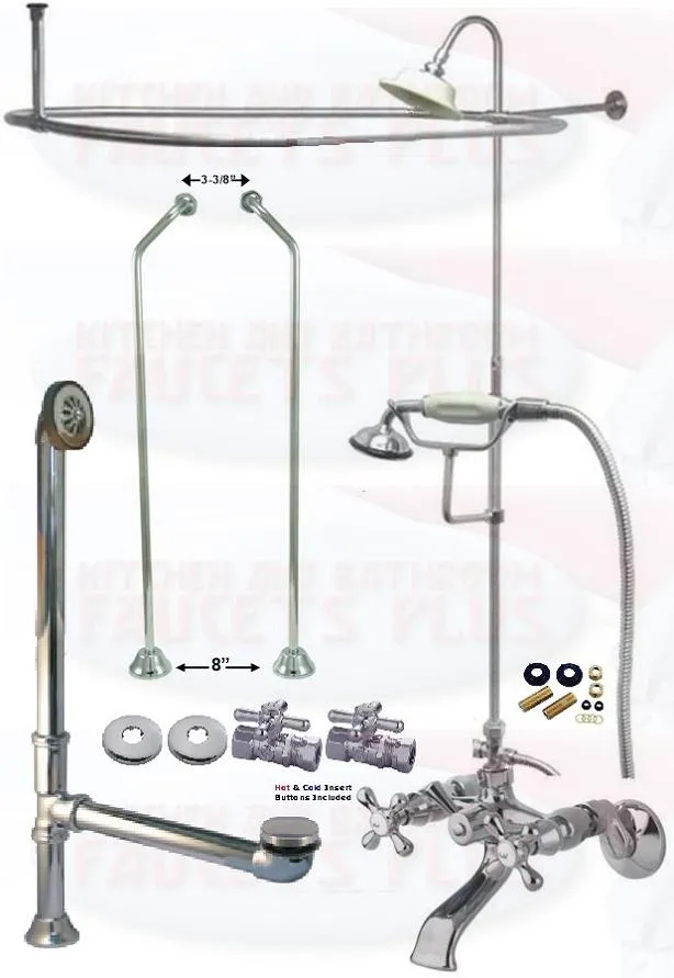 Chrome Clawfoot Tub Faucet Package Faucet, Oval Shower Enclosure W/Head, Drain & Supply Kit