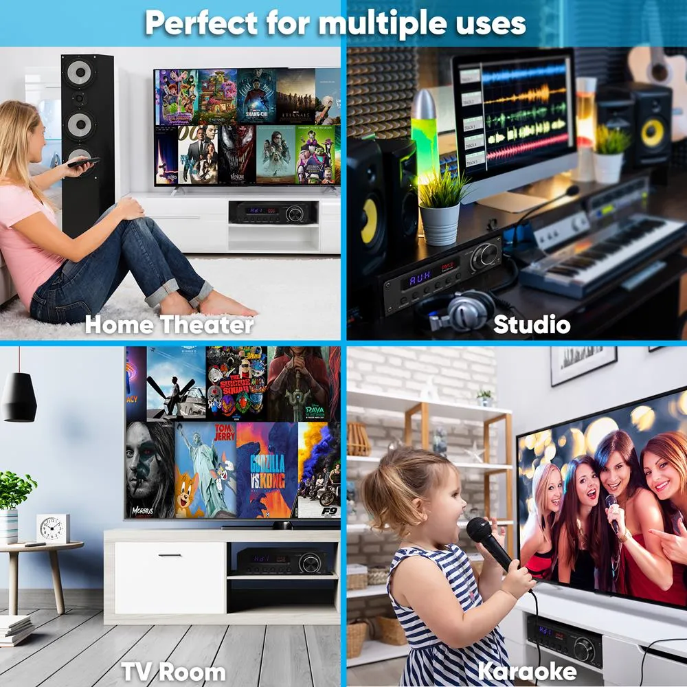 Compact 5.1-Channel Bluetooth Amplifier - Hi-Fi Av Audio Amp Receiver With Hdmi Output, Fm Radio W/ Digital Led Display (100 Watt)