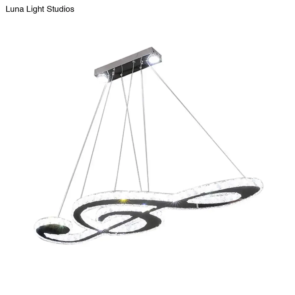 Contemporary Music Note Pendant Lamp with Crystal Facets | LED Bedroom Chandelier in Stainless Steel