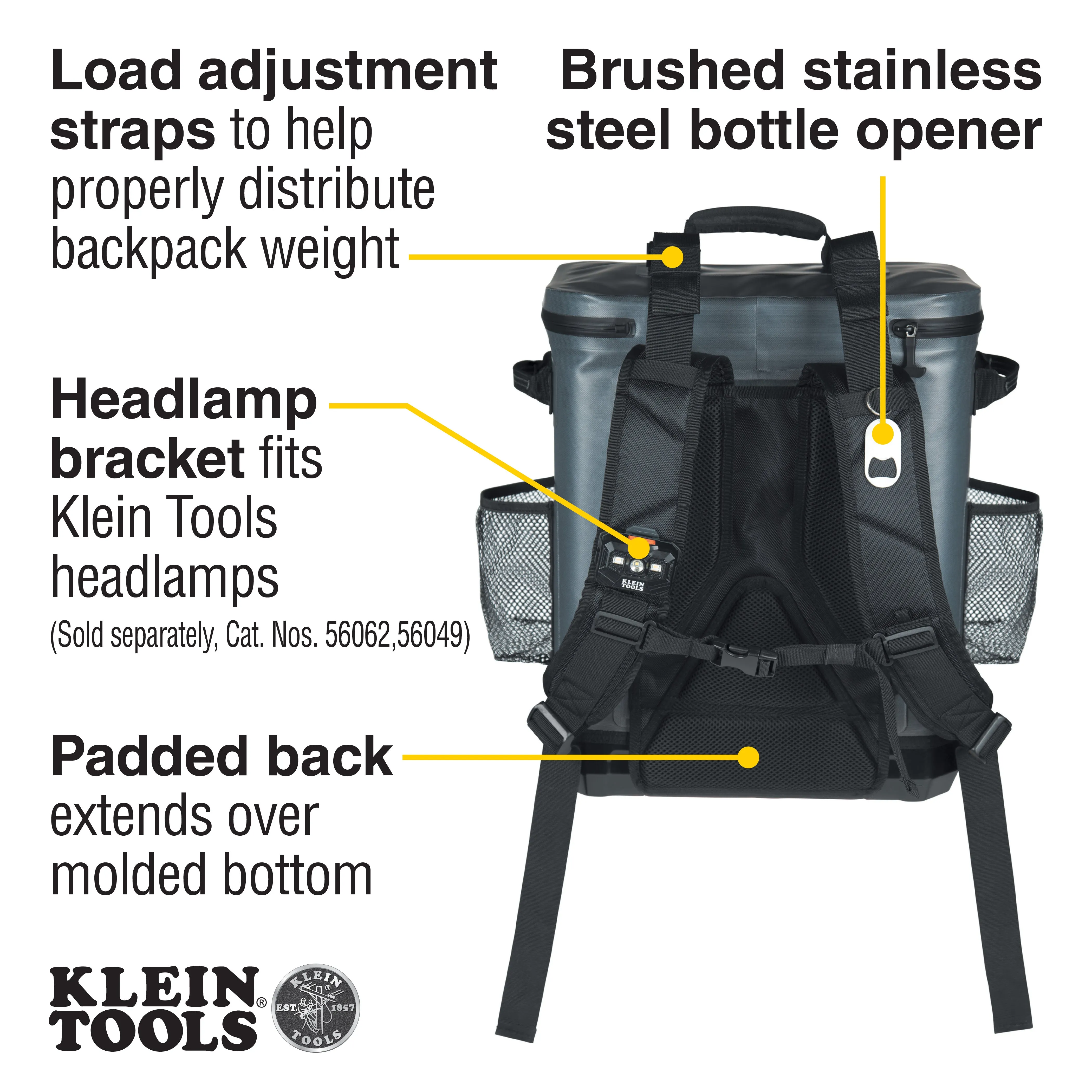 Cooler - Klein Tools Backpack Cooler, Insulated, 30 Can Capacity, 62810BPCLR