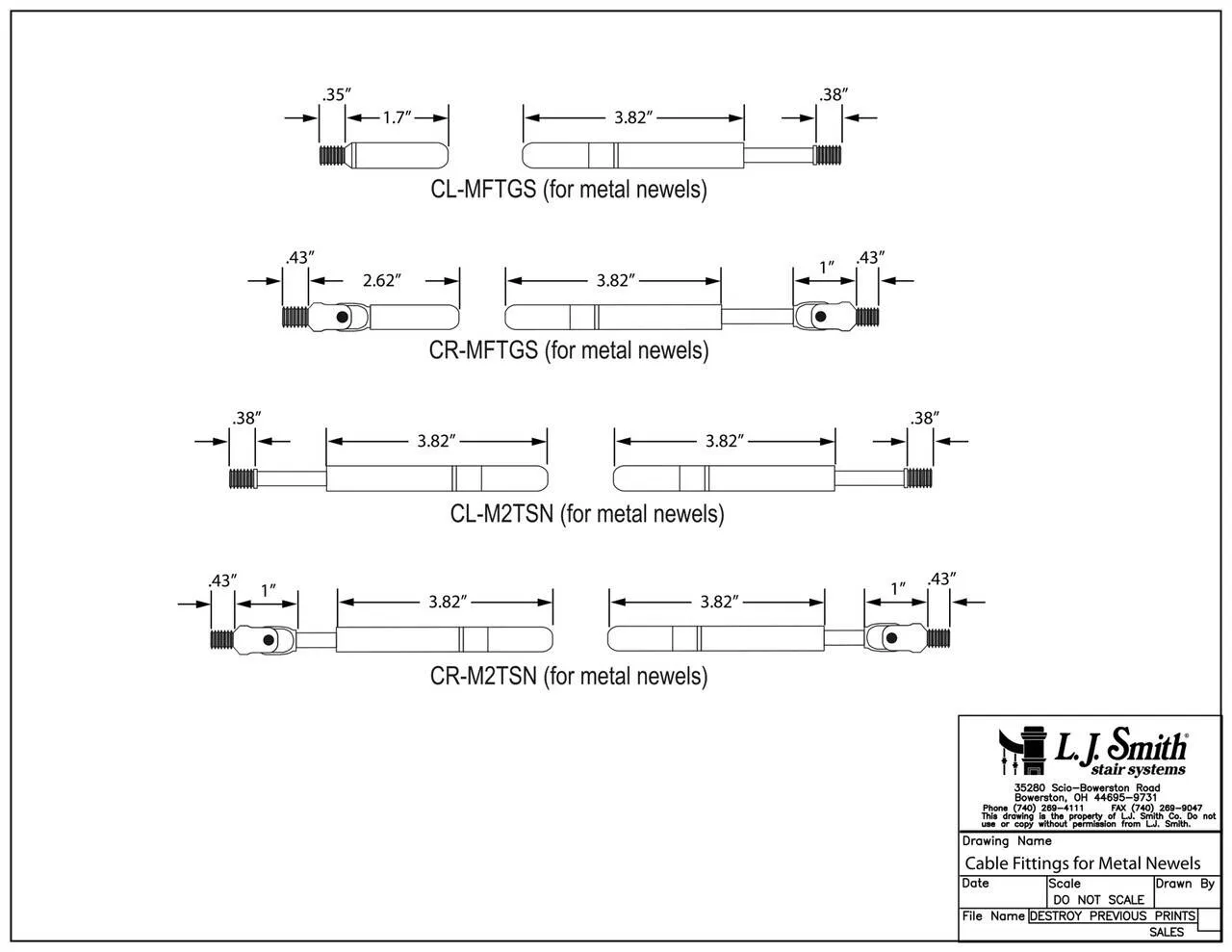 CR-MFTGS-SS - Metal Rake Newel Fixed/Tensioner Pair
