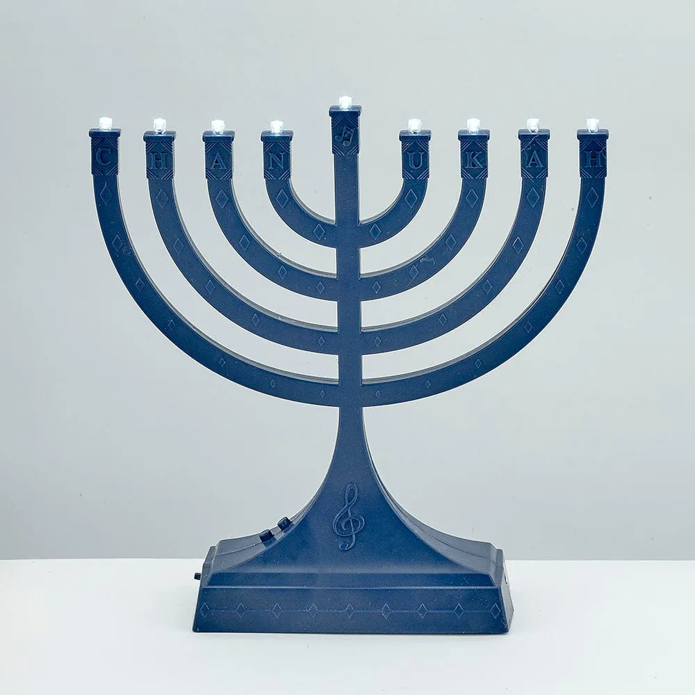 “dancing Lights” Musical Menora,multifunc,navy,batt/usb,8"x7",cbx