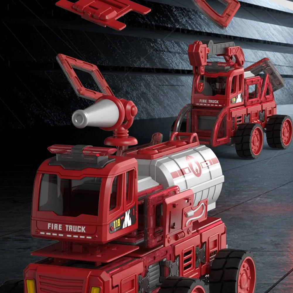 DIY Magnetic Fire Truck with Music & Lights, Red - DanBaoLe