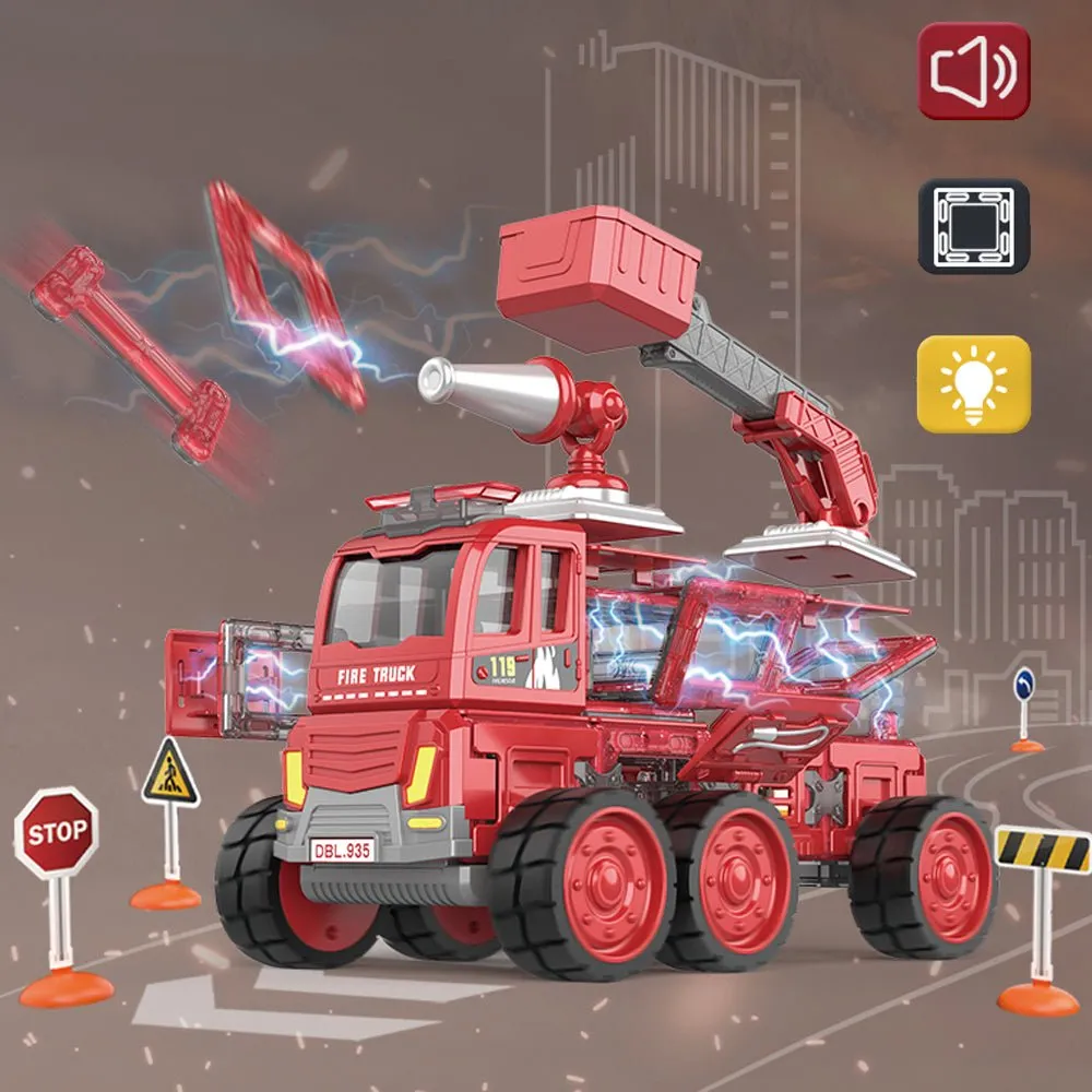 DIY Magnetic Fire Truck with Music & Lights, Red - DanBaoLe