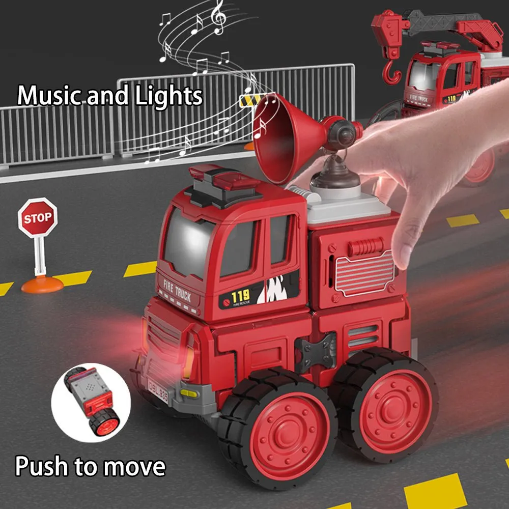 DIY Magnetic Fire Truck with Music & Lights, Red - DanBaoLe