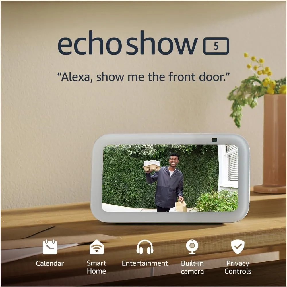 Echo Show 5 (Newest Gen) - Smart Display & Alarm Clock with Clearer Sound, Cloud Blue