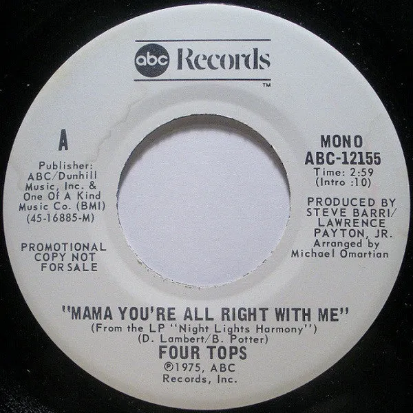 Four Tops - Mama You're All Right With Me (7", Mono, Promo) (VG )