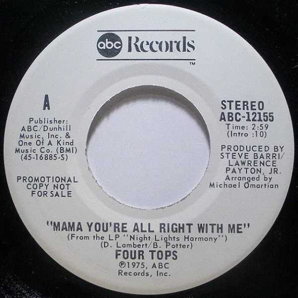 Four Tops - Mama You're All Right With Me (7", Mono, Promo) (VG )