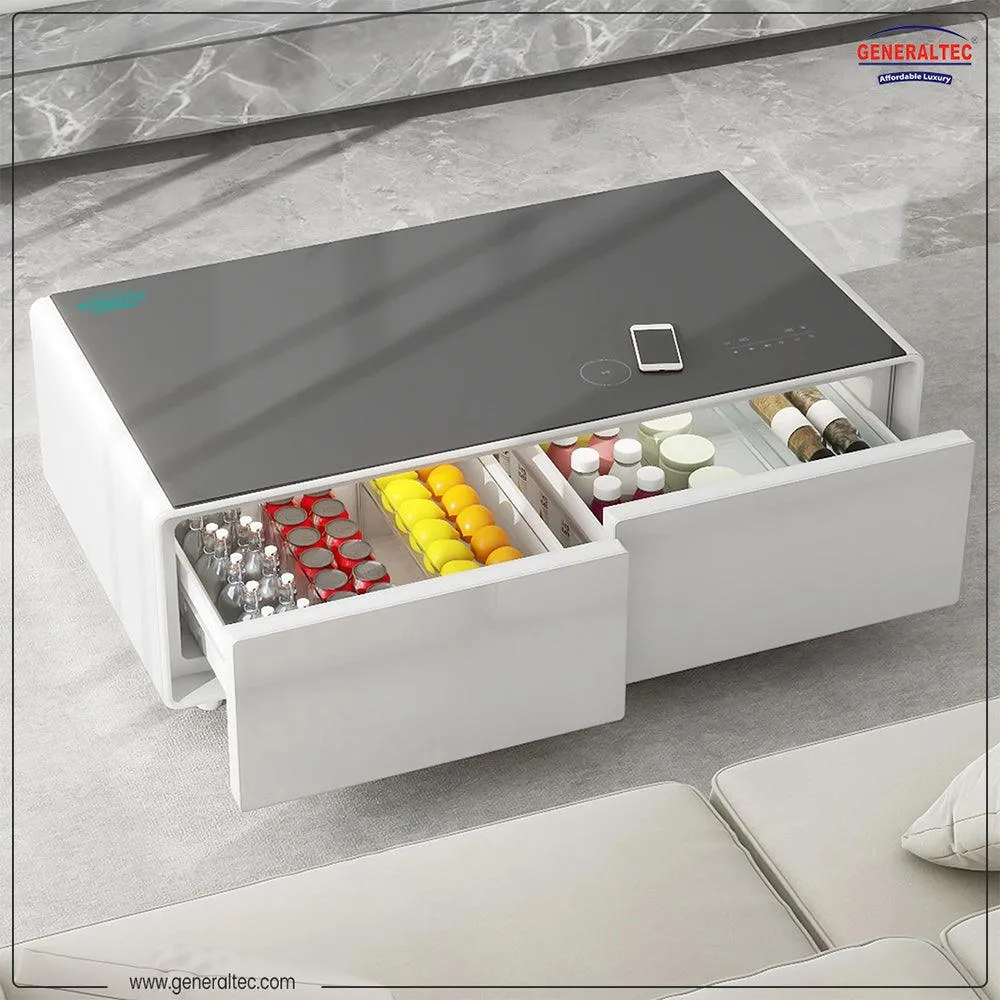 Generaltec Smart Table with Refrigerator and Speakers GMBST3WT - White