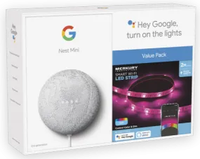 Google Nest Mini (2nd Generation) Smart Speaker - Chalk   Merkury Innovations Smart LED Strip Light