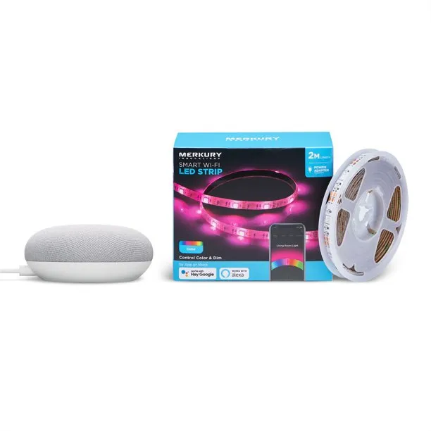 Google Nest Mini (2nd Generation) Smart Speaker - Chalk   Merkury Innovations Smart LED Strip Light
