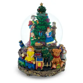 Illuminated Tree Magic: Led Lights Musical Water Snow Globe, 9.6 Inches, With Children Decorating Christmas Tree